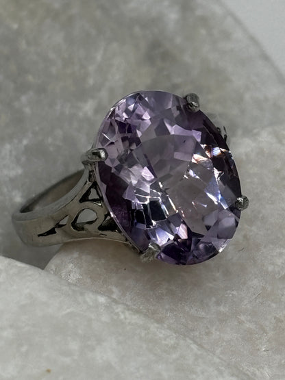 925 Sterling Silver Large Amethyst Solitaire Ring - Size Q.5
