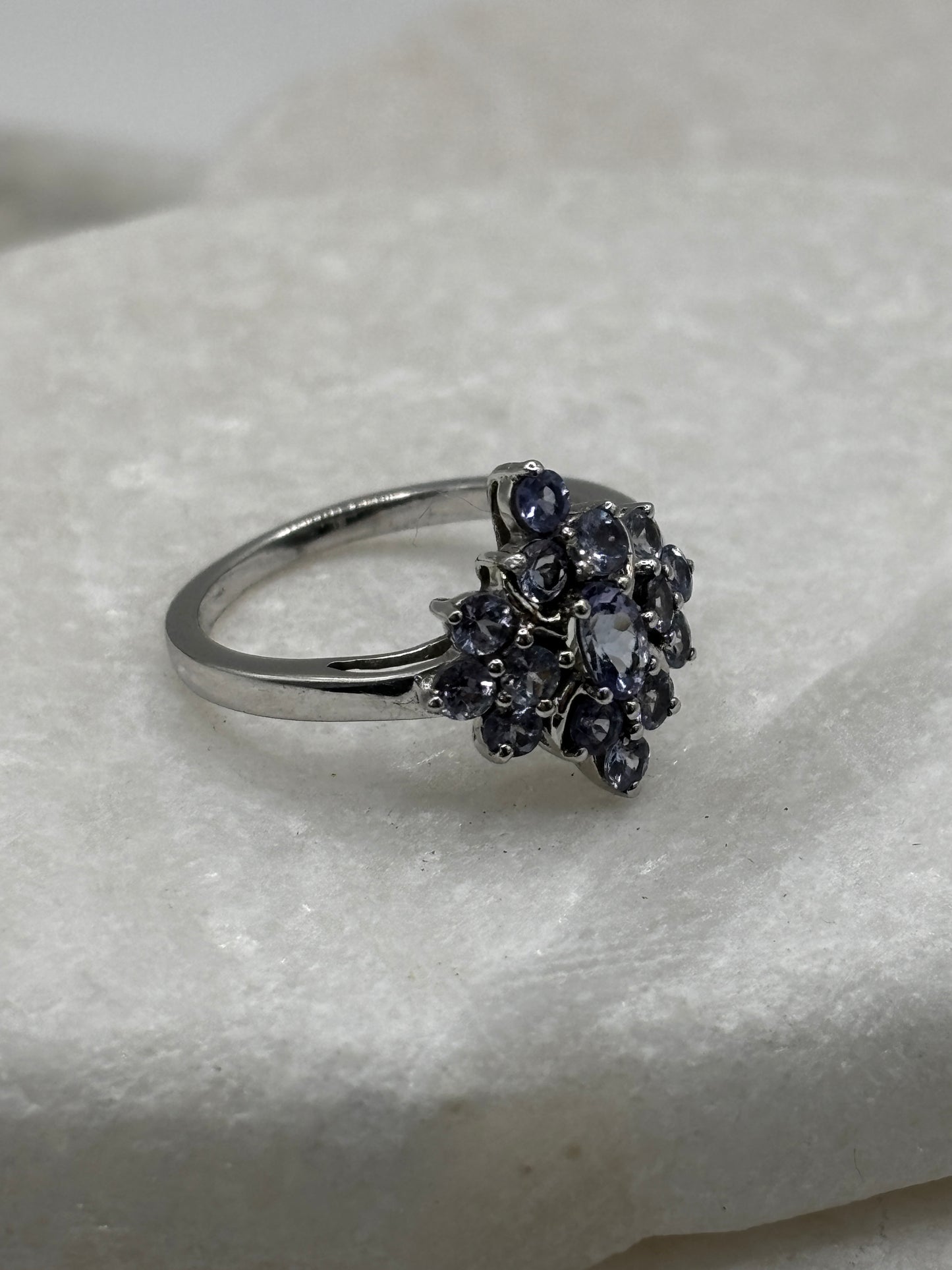925 Sterling Silver Tanzanite Cluster Ring - Size O