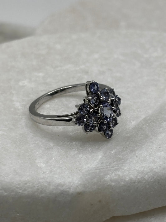 925 Sterling Silver Tanzanite Cluster Ring - Size O