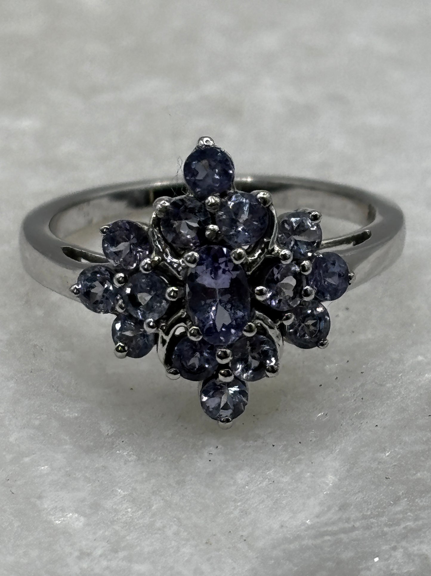 925 Sterling Silver Tanzanite Cluster Ring - Size O