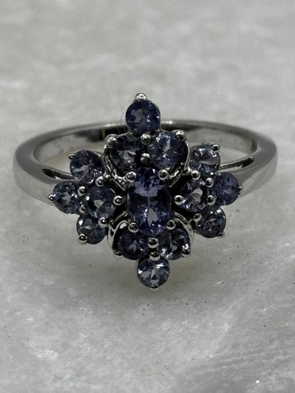 925 Sterling Silver Tanzanite Cluster Ring - Size O