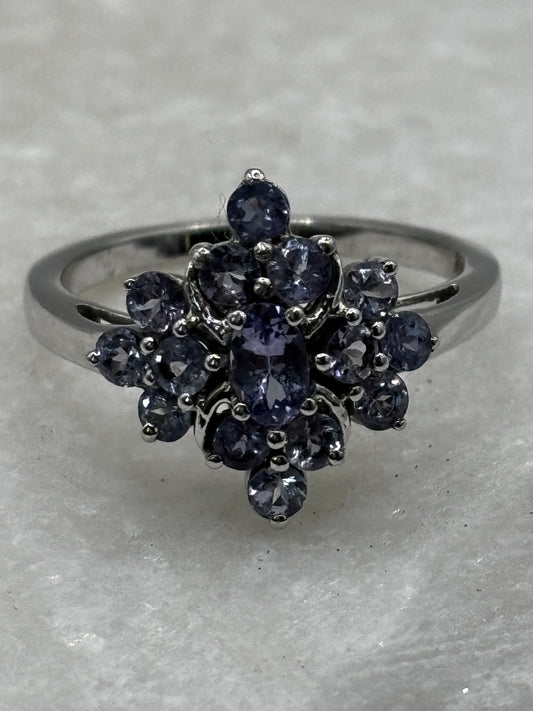 925 Sterling Silver Tanzanite Cluster Ring - Size O