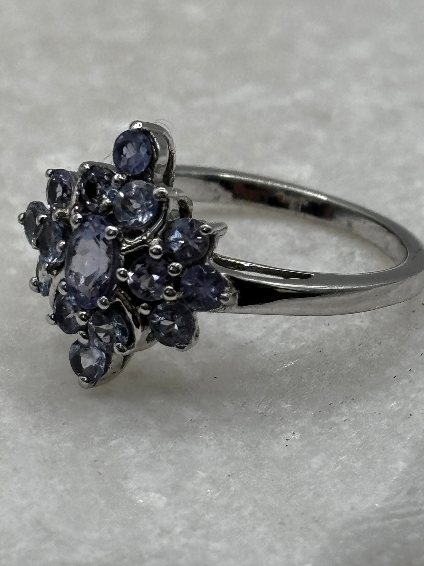 925 Sterling Silver Tanzanite Cluster Ring - Size O
