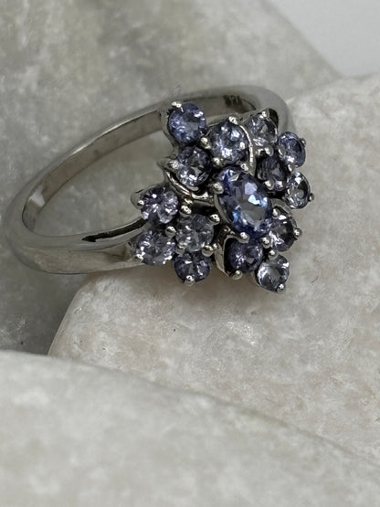 925 Sterling Silver Tanzanite Cluster Ring - Size O
