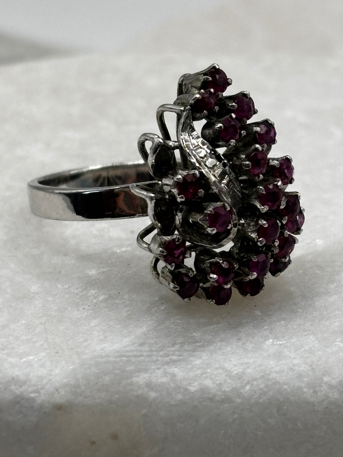 925 Sterling Silver Ruby Cluster Ring - Size M