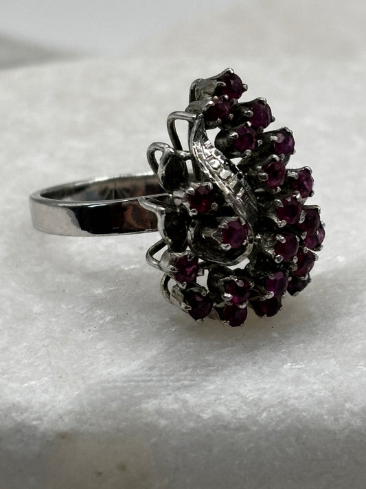 925 Sterling Silver Ruby Cluster Ring - Size M