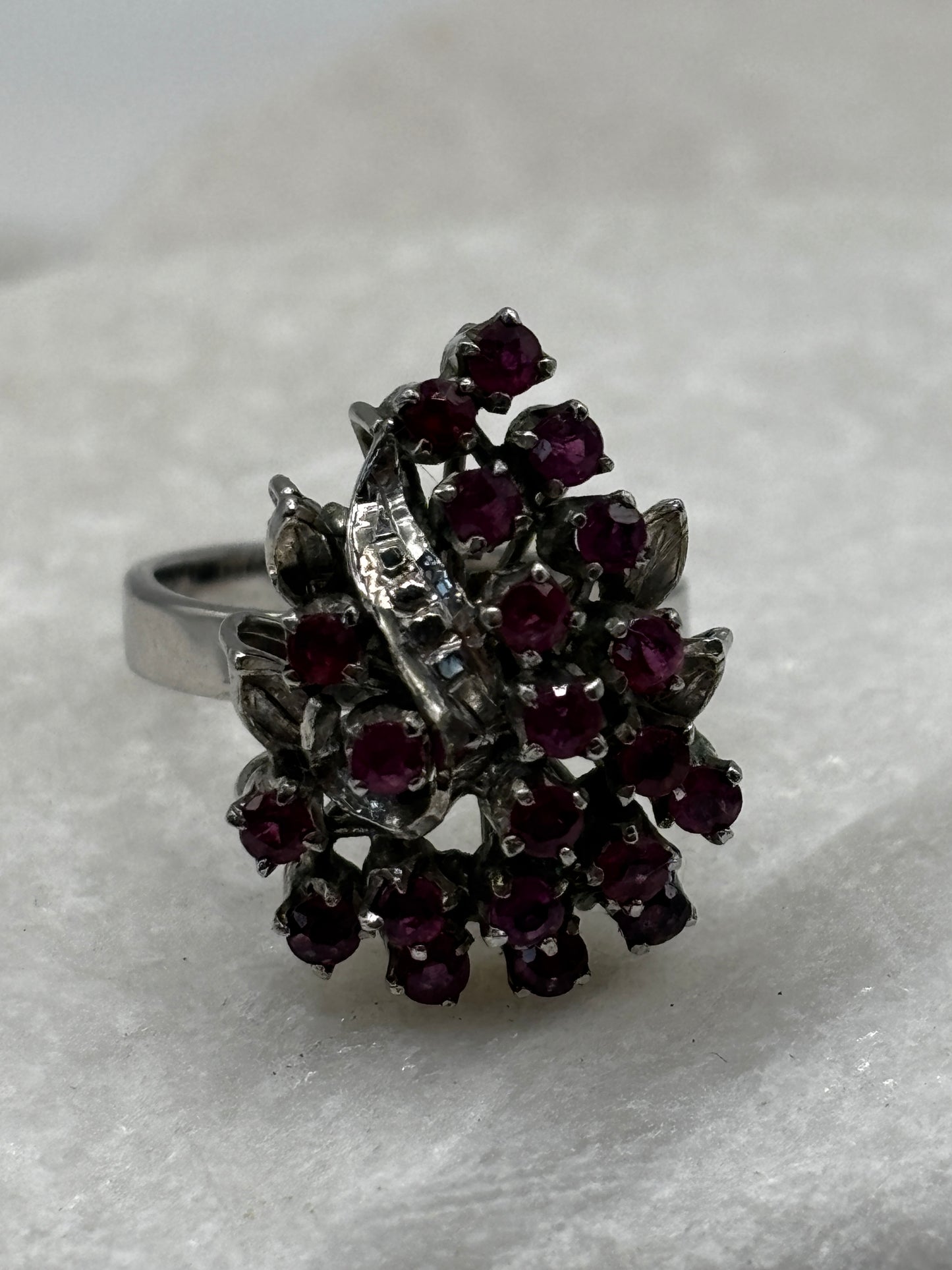 925 Sterling Silver Ruby Cluster Ring - Size M