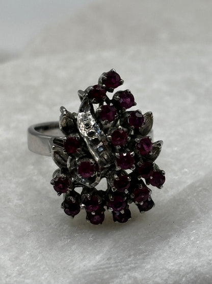 925 Sterling Silver Ruby Cluster Ring - Size M