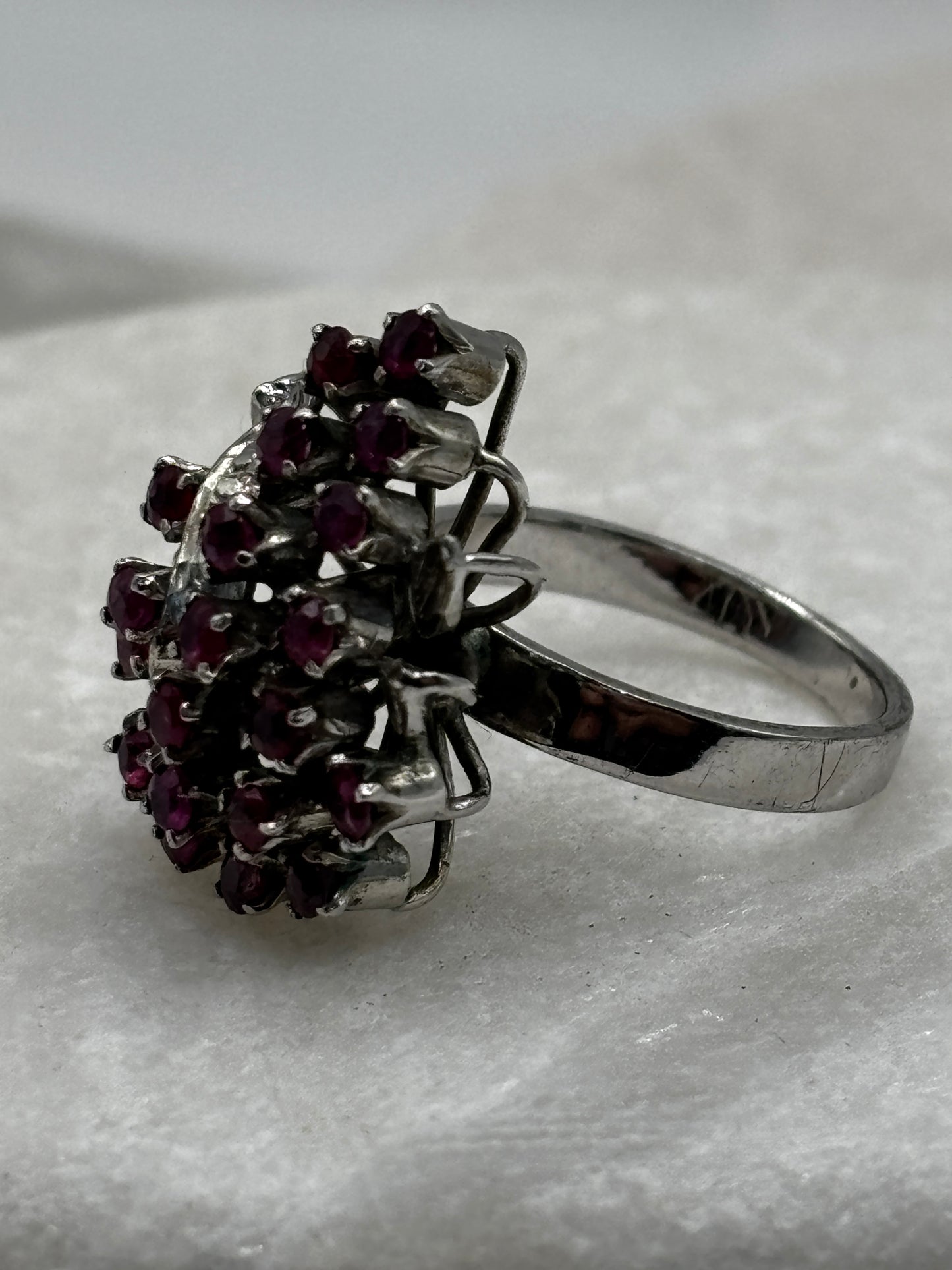 925 Sterling Silver Ruby Cluster Ring - Size M