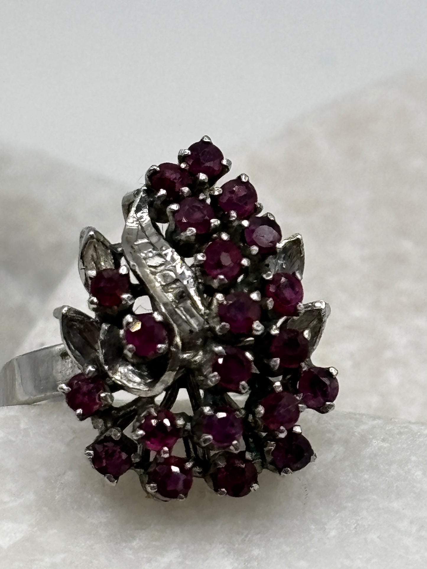 925 Sterling Silver Ruby Cluster Ring - Size M