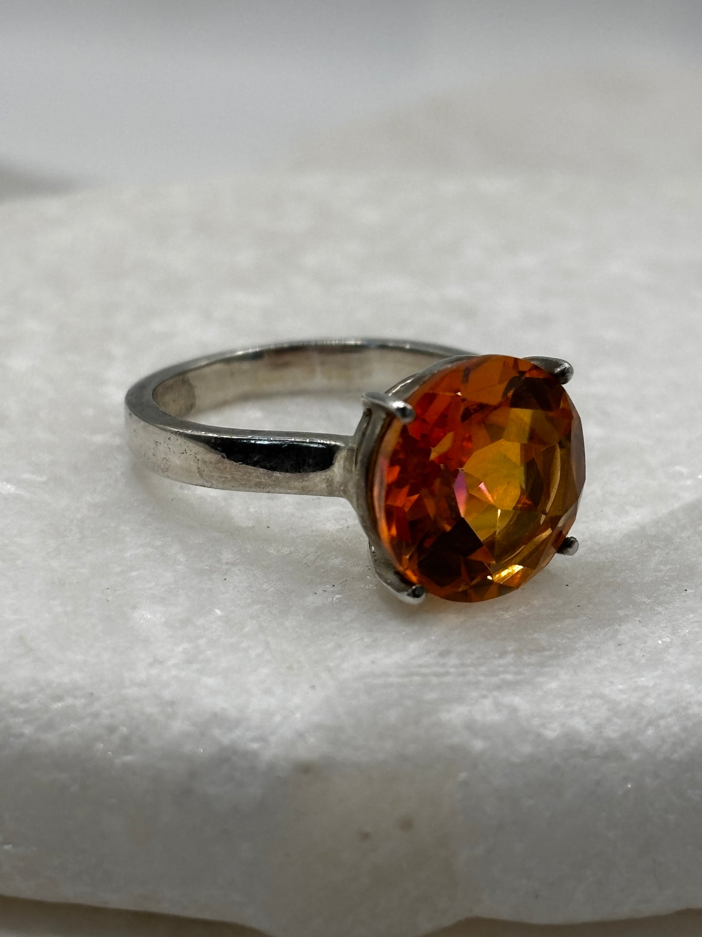 925 Sterling Silver Solitaire Padparadscha Quartz Ring - Size O
