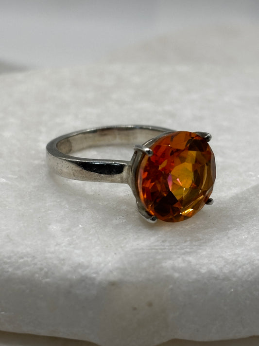 925 Sterling Silver Solitaire Padparadscha Quartz Ring - Size O