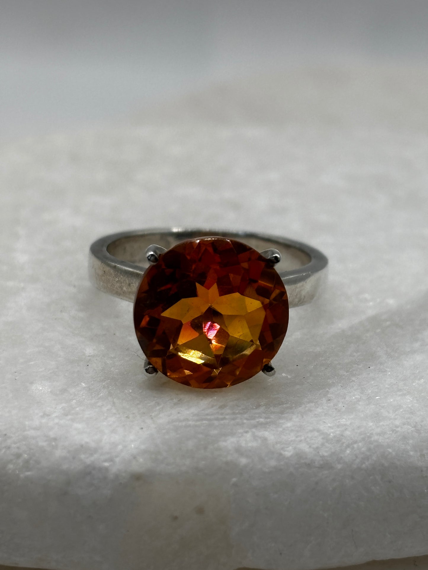 925 Sterling Silver Solitaire Padparadscha Quartz Ring - Size O