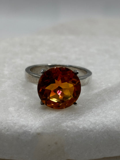 925 Sterling Silver Solitaire Padparadscha Quartz Ring - Size O