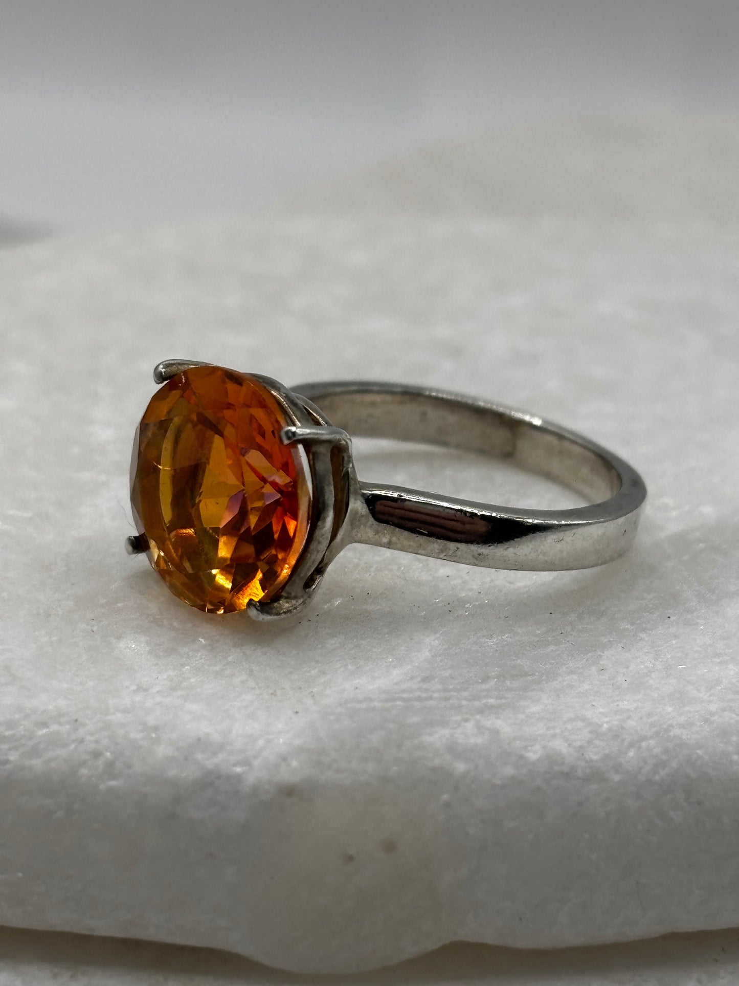 925 Sterling Silver Solitaire Padparadscha Quartz Ring - Size O