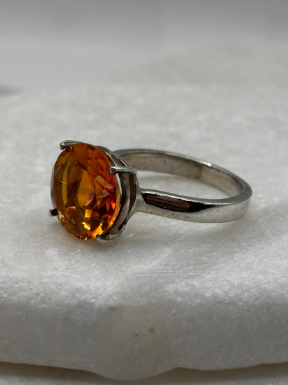 925 Sterling Silver Solitaire Padparadscha Quartz Ring - Size O