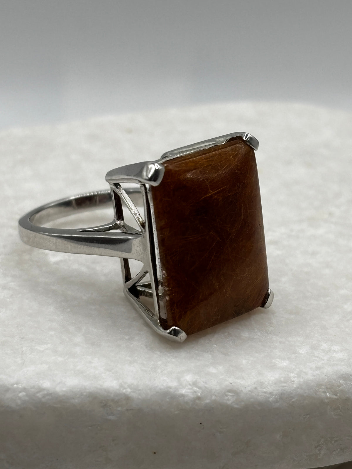 925 Sterling Silver Rutile Statement Ring – UK Size P