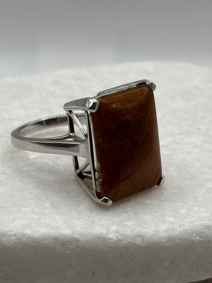 925 Sterling Silver Rutile Statement Ring – UK Size P