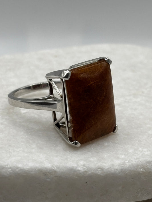 925 Sterling Silver Rutile Statement Ring – UK Size P