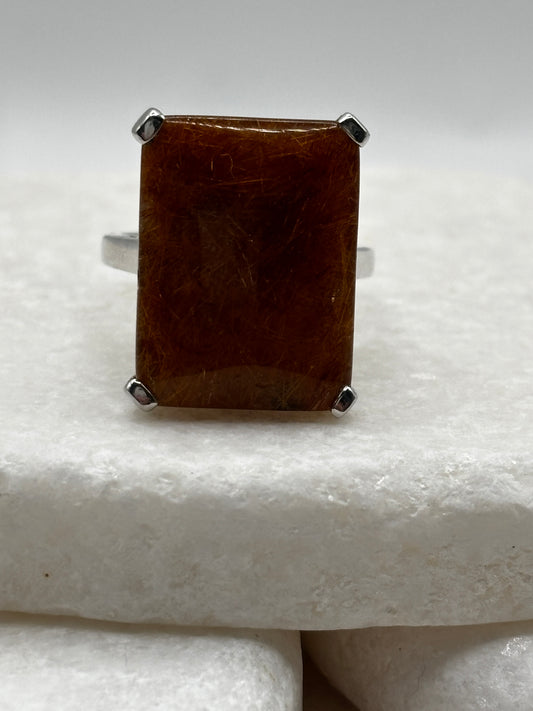 925 Sterling Silver Rutile Statement Ring – UK Size P