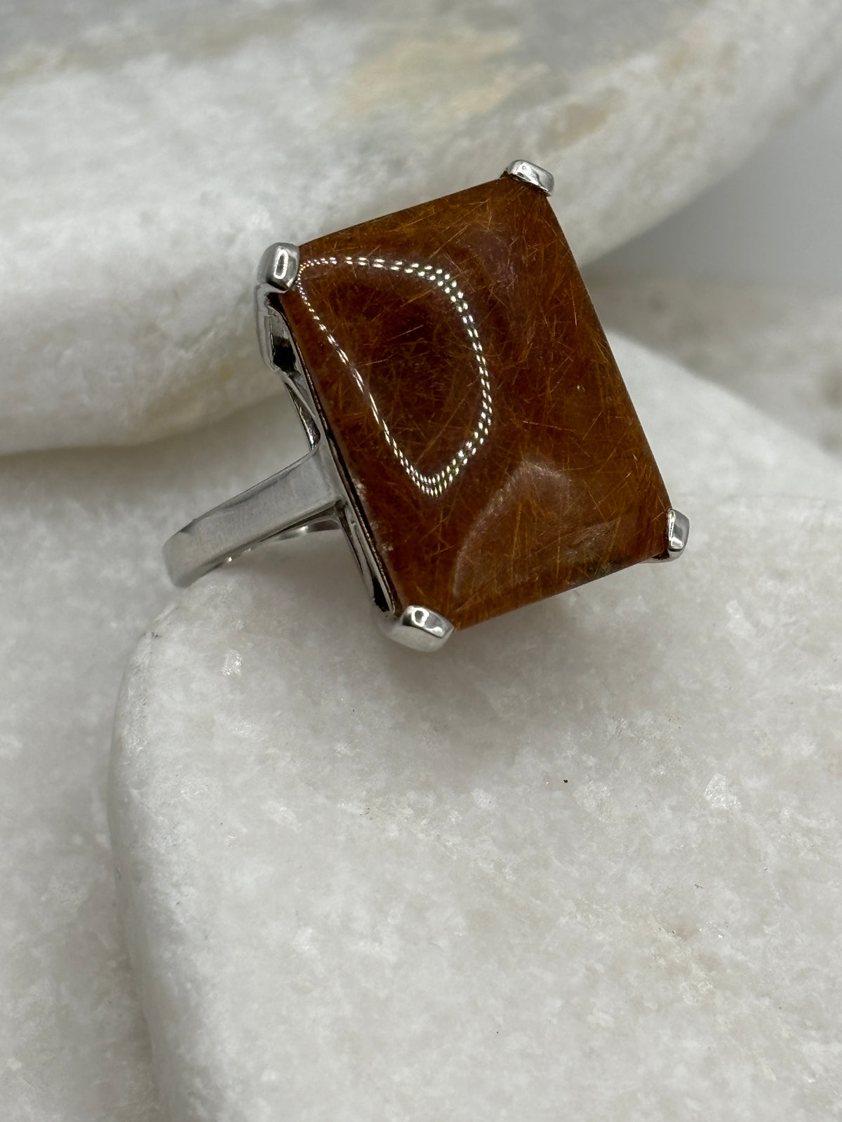 925 Sterling Silver Rutile Statement Ring – UK Size P