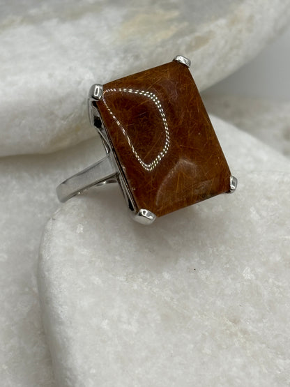 925 Sterling Silver Rutile Statement Ring – UK Size P