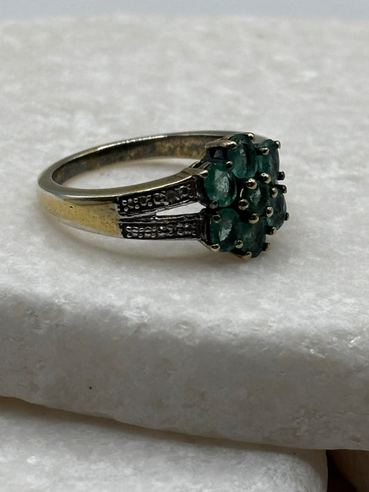 Vintage 925 Gilded Emerald and White Zircon Ring – UK Size P