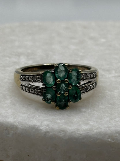 Vintage 925 Gilded Emerald and White Zircon Ring – UK Size P