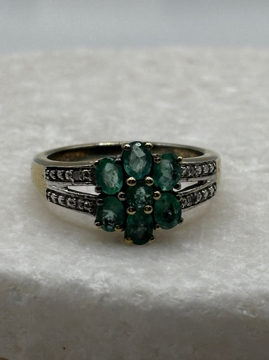 Vintage 925 Gilded Emerald and White Zircon Ring – UK Size P