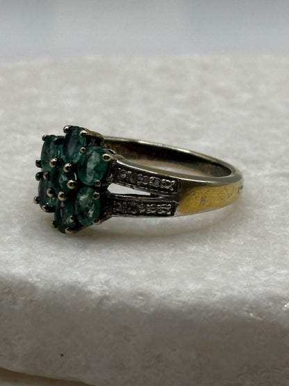 Vintage 925 Gilded Emerald and White Zircon Ring – UK Size P