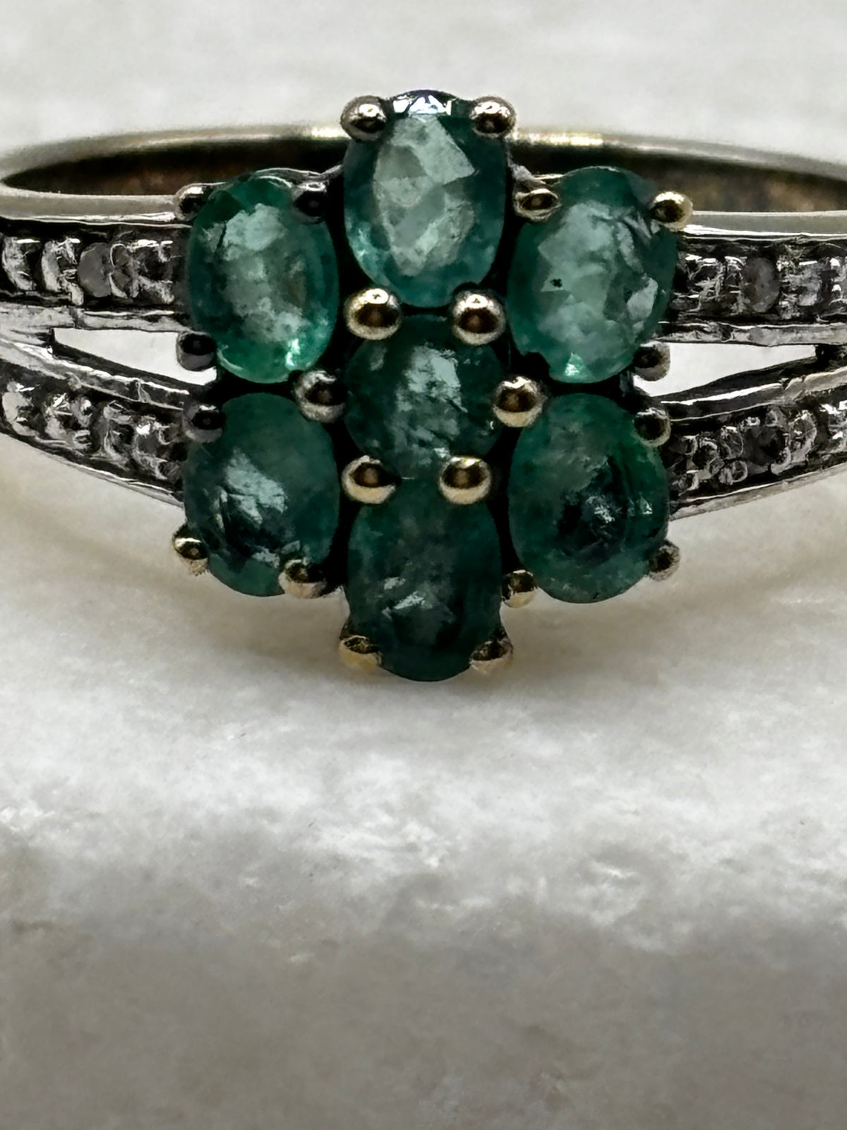 Vintage 925 Gilded Emerald and White Zircon Ring – UK Size P