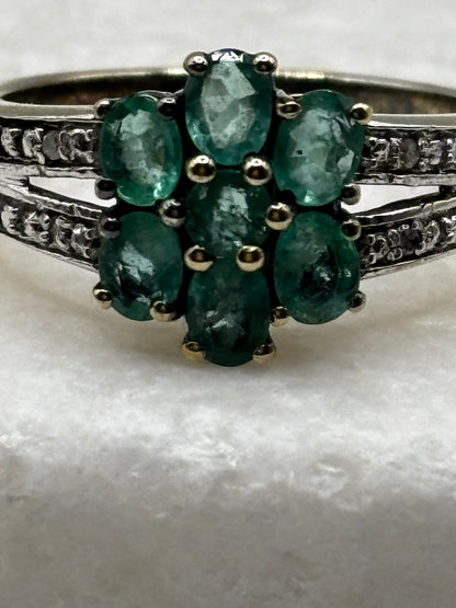 Vintage 925 Gilded Emerald and White Zircon Ring – UK Size P