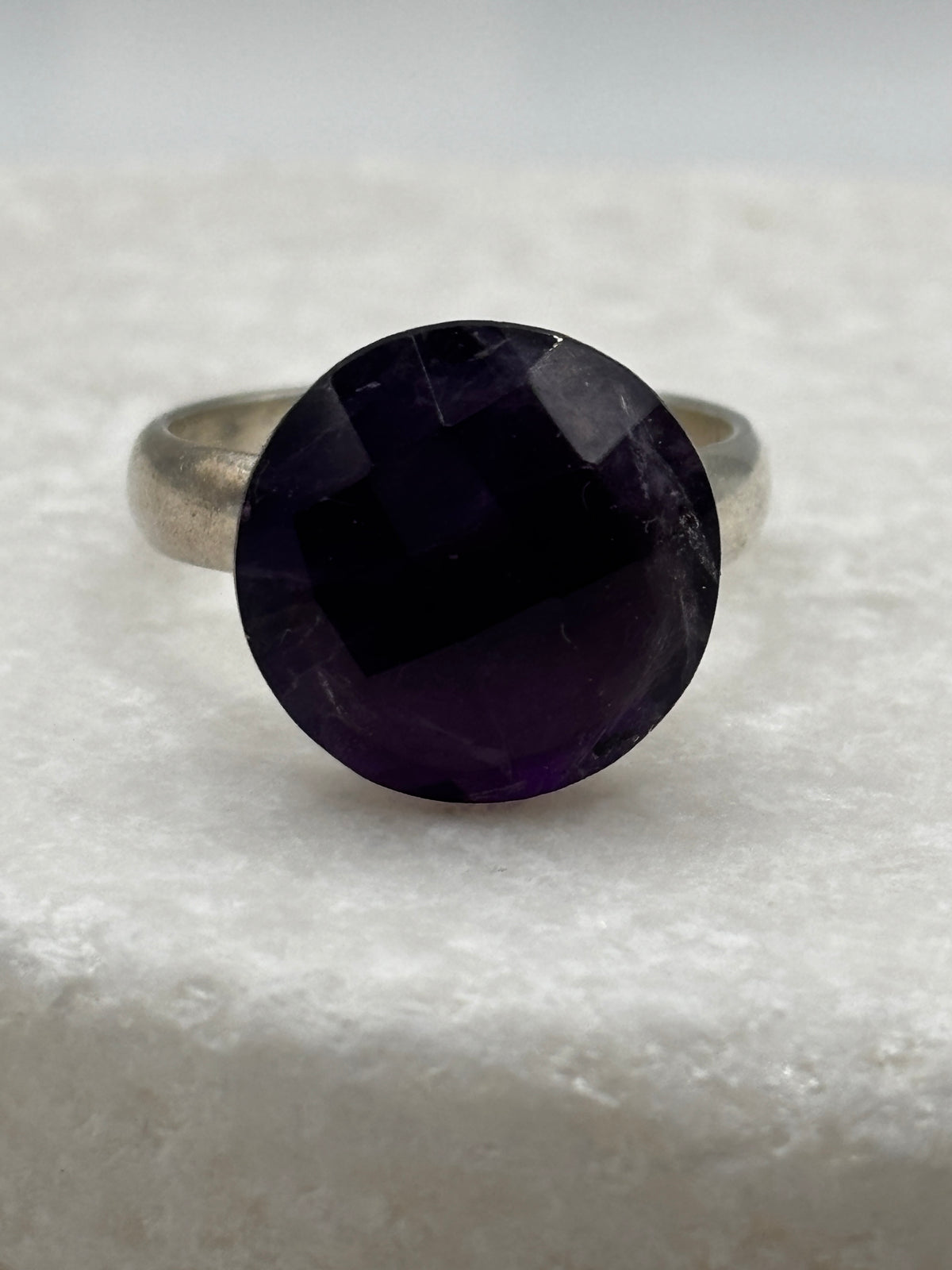 Vintage 925 Sterling Silver Faceted Amethyst Solitaire Ring – UK Size P
