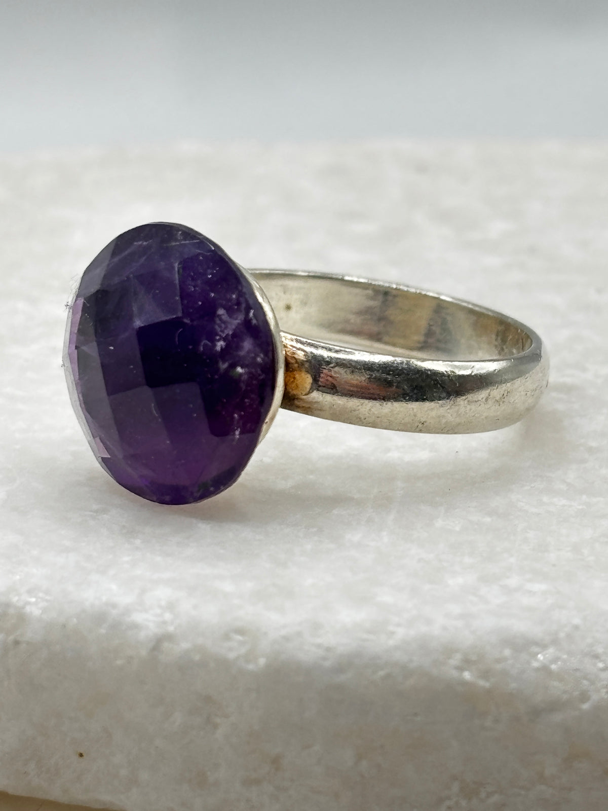 Vintage 925 Sterling Silver Faceted Amethyst Solitaire Ring – UK Size P