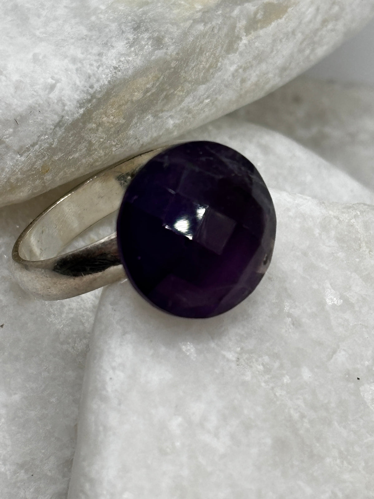Vintage 925 Sterling Silver Faceted Amethyst Solitaire Ring – UK Size P