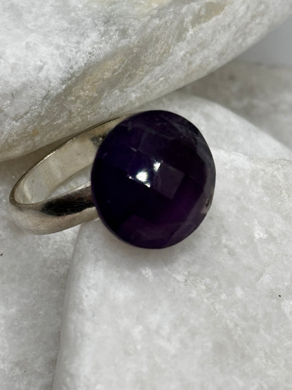 Vintage 925 Sterling Silver Faceted Amethyst Solitaire Ring – UK Size P