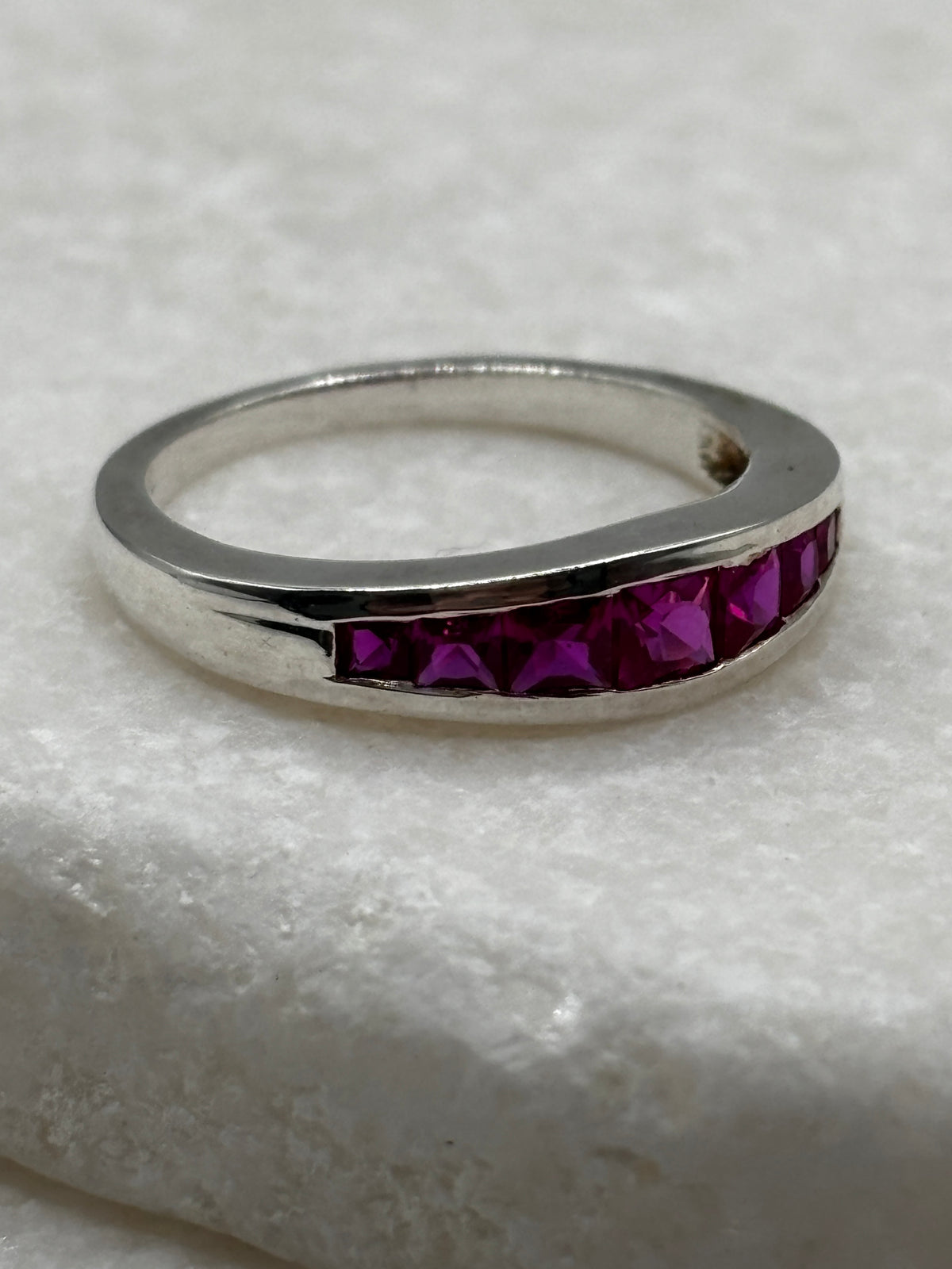 925 Sterling Silver Channel-Set Pink Topaz Band Ring – UK Size P