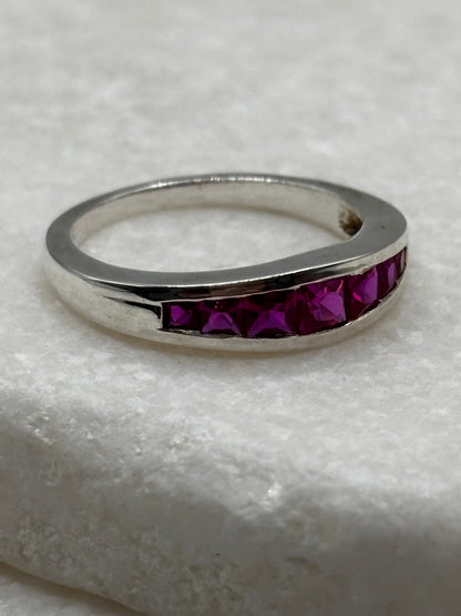 925 Sterling Silver Channel-Set Pink Topaz Band Ring – UK Size P