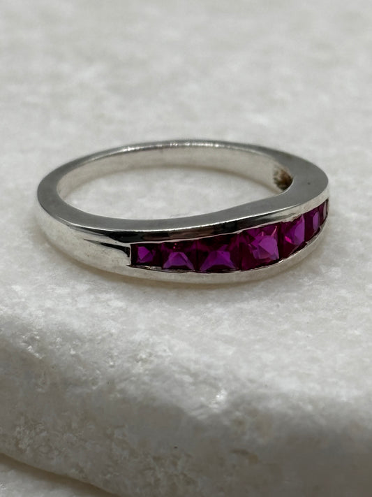 925 Sterling Silver Channel-Set Pink Topaz Band Ring – UK Size P