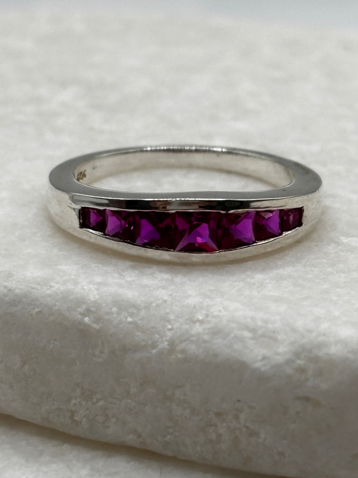 925 Sterling Silver Channel-Set Pink Topaz Band Ring – UK Size P