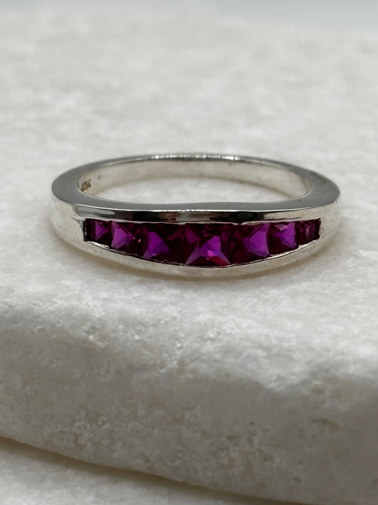925 Sterling Silver Channel-Set Pink Topaz Band Ring – UK Size P
