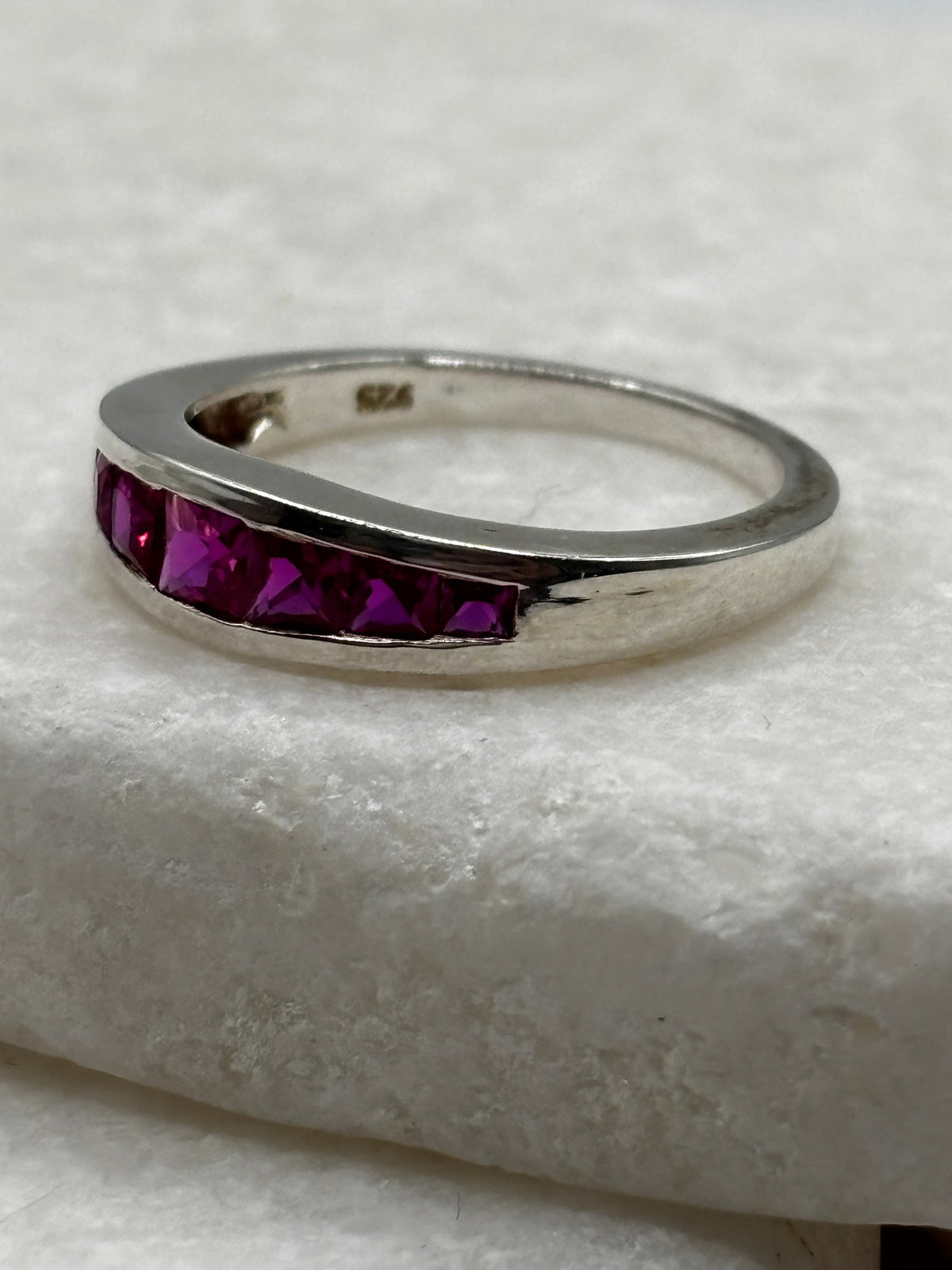 925 Sterling Silver Channel-Set Pink Topaz Band Ring – UK Size P