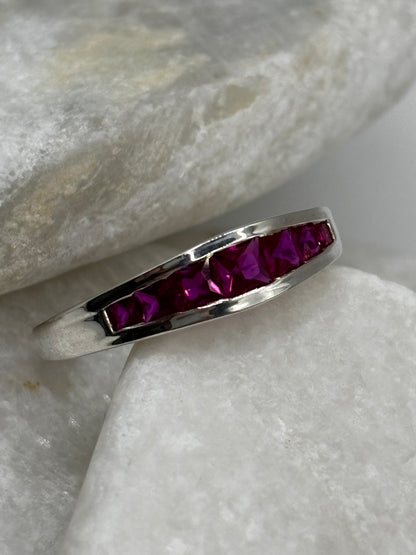925 Sterling Silver Channel-Set Pink Topaz Band Ring – UK Size P