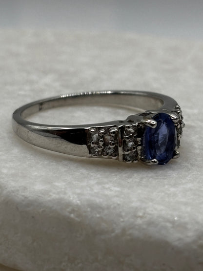 925 Sterling Silver Fluorite and White Zircon Band Ring - UK Size V