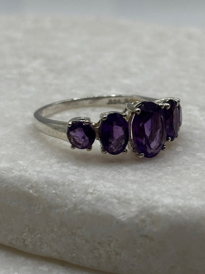 925 Sterling Silver Amethyst Half Eternity Band - UK Size N