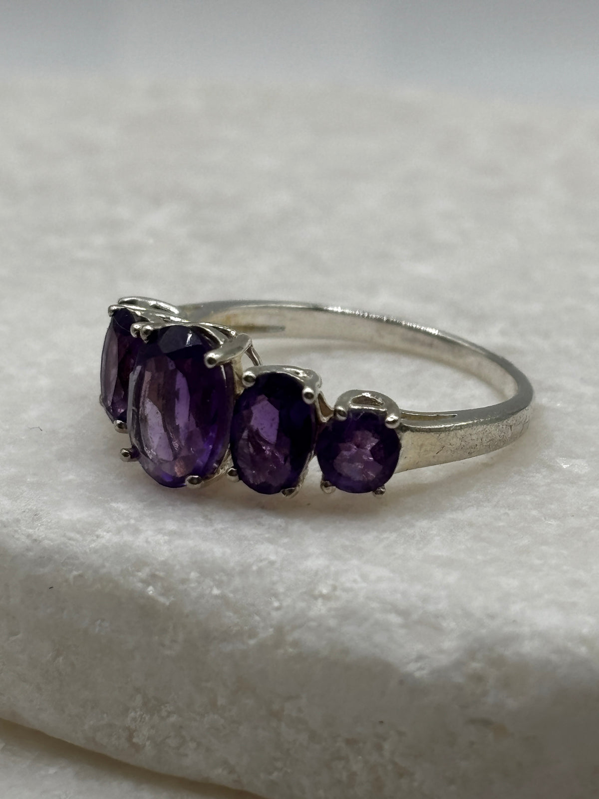 925 Sterling Silver Amethyst Half Eternity Band - UK Size N