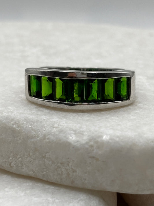 925 Sterling Silver Chrome Diopside Channel Set Band Ring - UK Size N
