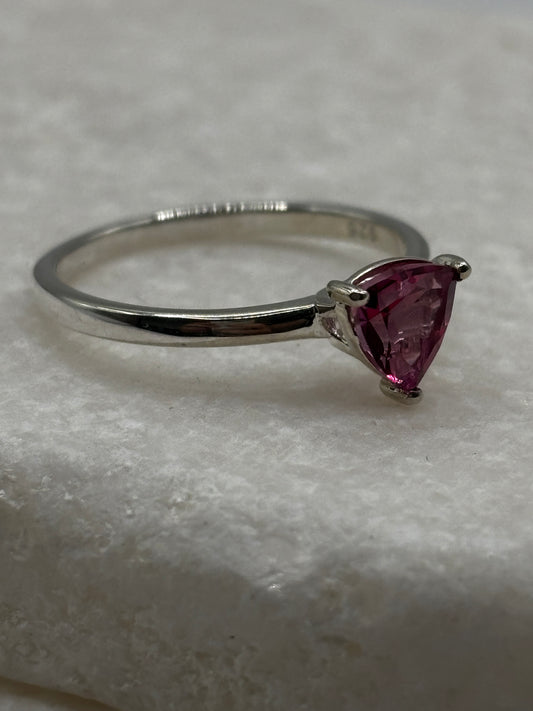 925 Sterling Silver Pink Topaz Ring - UK Size N