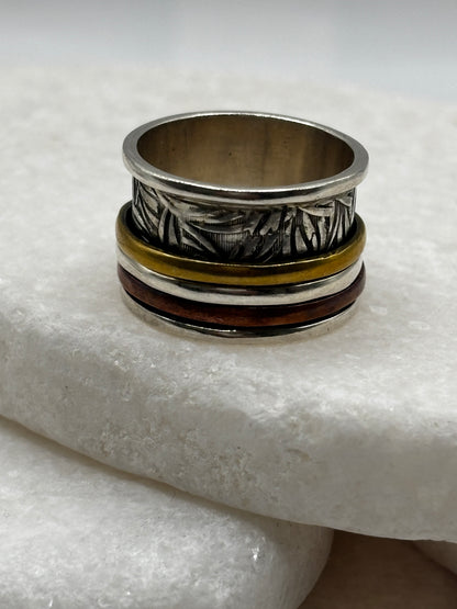 925 Sterling Silver Fidget Spinner Ring - UK Size N