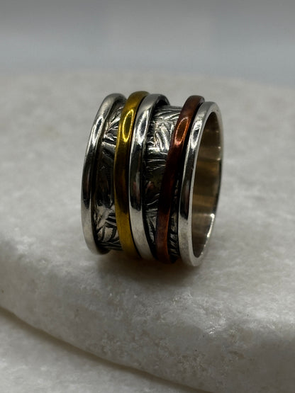 925 Sterling Silver Fidget Spinner Ring - UK Size N